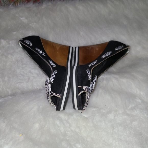 Y2K Coach Size 8.5 Black Fabric Wood Wedge - Picture 1 of 10